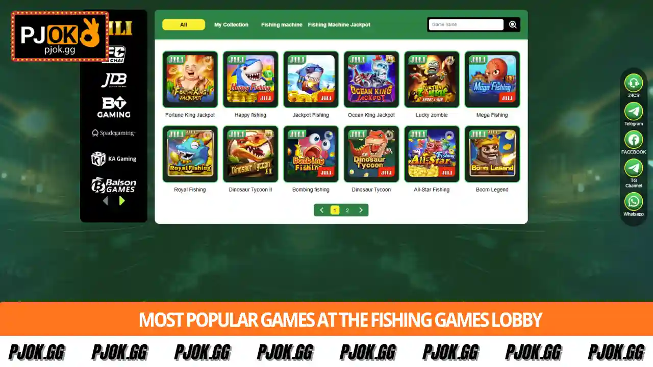 Most popular games at the Fishing Games lobby