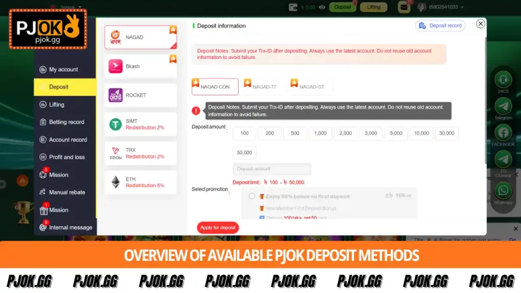 Overview of available PJOK deposit methods
