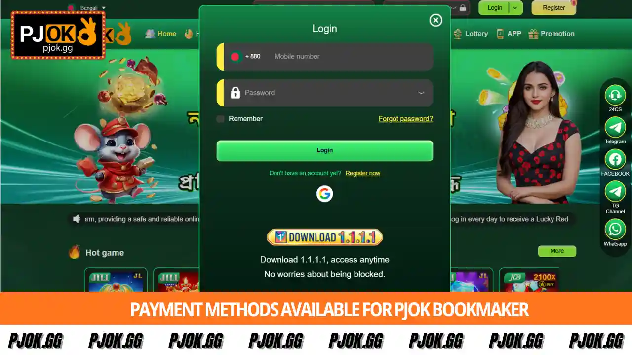 Payment methods available for PJOK Bookmaker