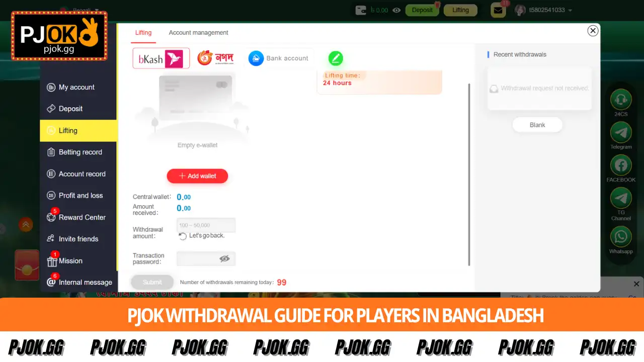 PJOK withdrawal guide for players in Bangladesh